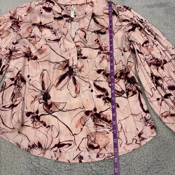 by Anthropologie Henley Blouse Multicolor Flowy Top sz Medium office career boho - Picture 5 of 10